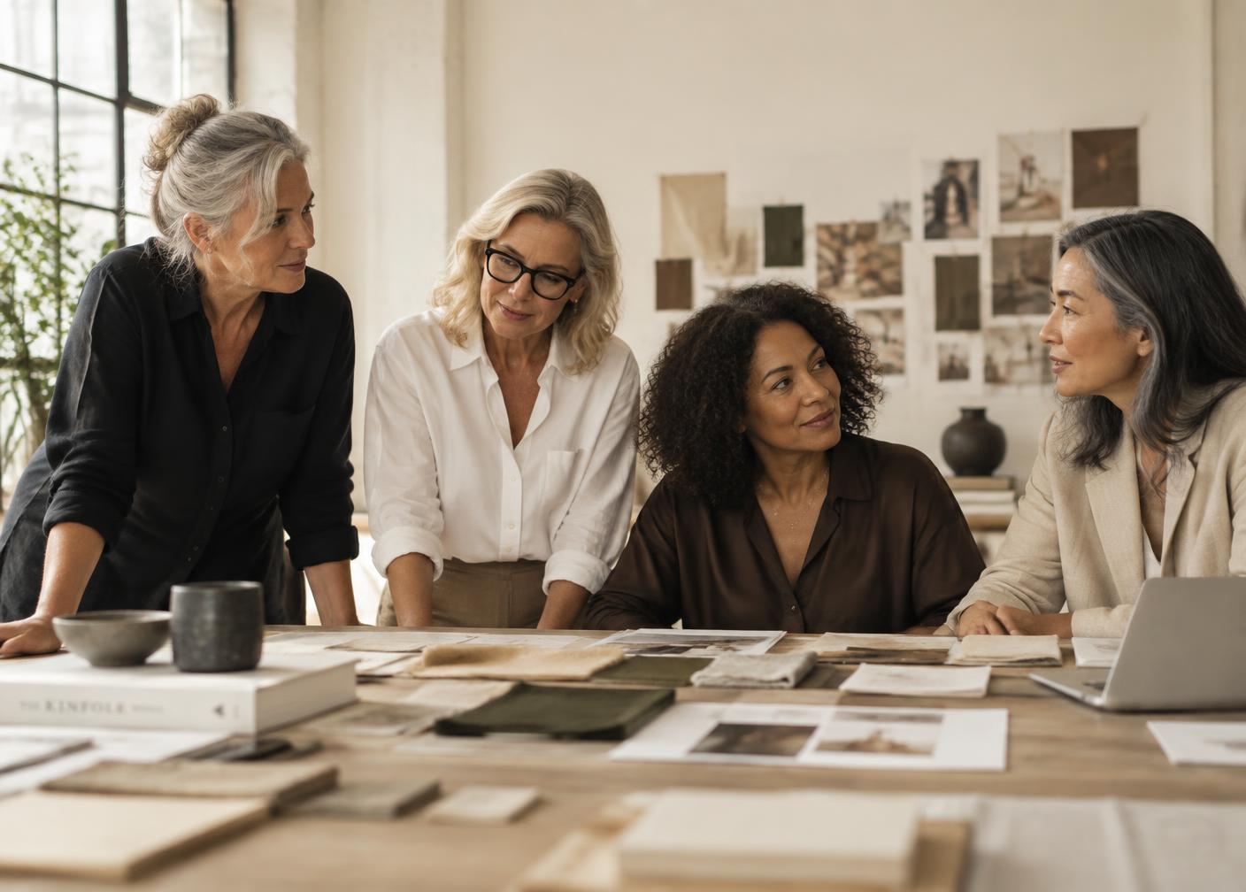 A small group of experienced women working together at a table