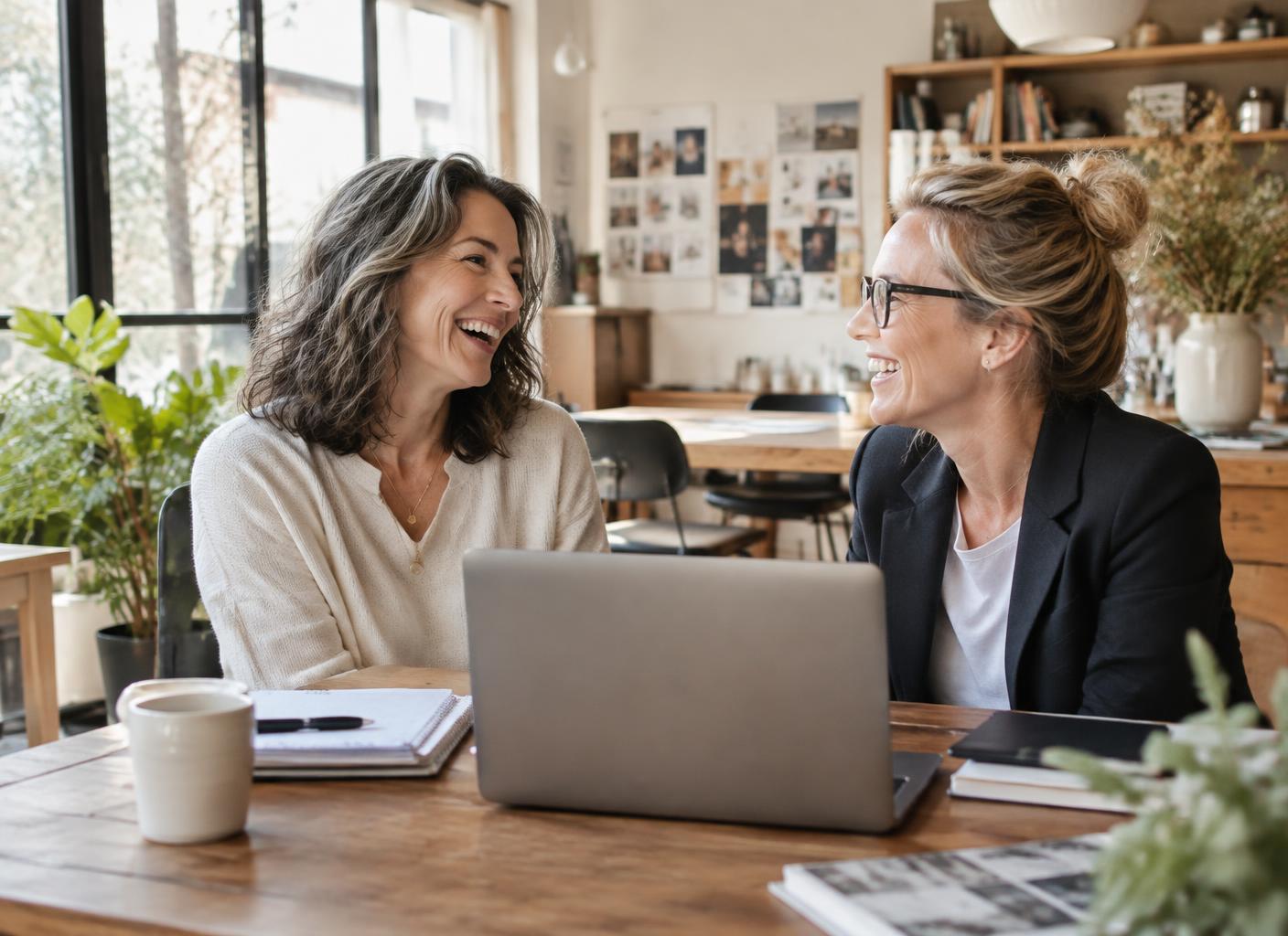 Two women in their fifties in conversation